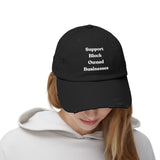 Support Black Owned Businesses White Text Distressed Cap